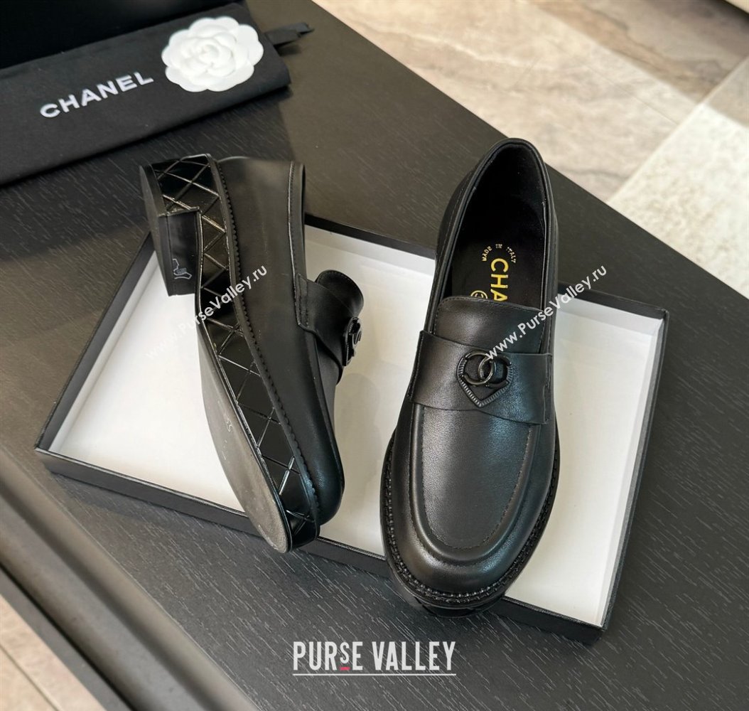 Chanel Calfskin Leather Loafers with Black Heart Black 2024 CH112004 (SS-2411120015)