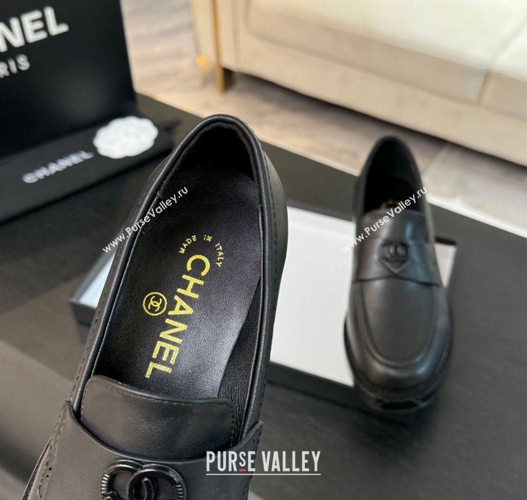 Chanel Calfskin Leather Loafers with Black Heart Black 2024 CH112004 (SS-2411120015)