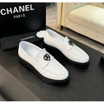 Chanel Calfskin Leather Loafers with Black Heart White 2024 CH112004 (SS-2411120016)