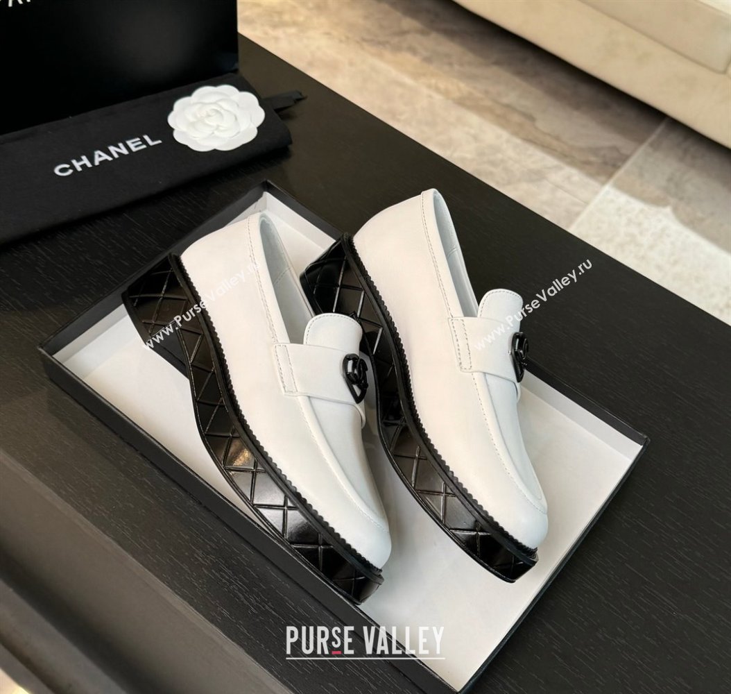 Chanel Calfskin Leather Loafers with Black Heart White 2024 CH112004 (SS-2411120016)