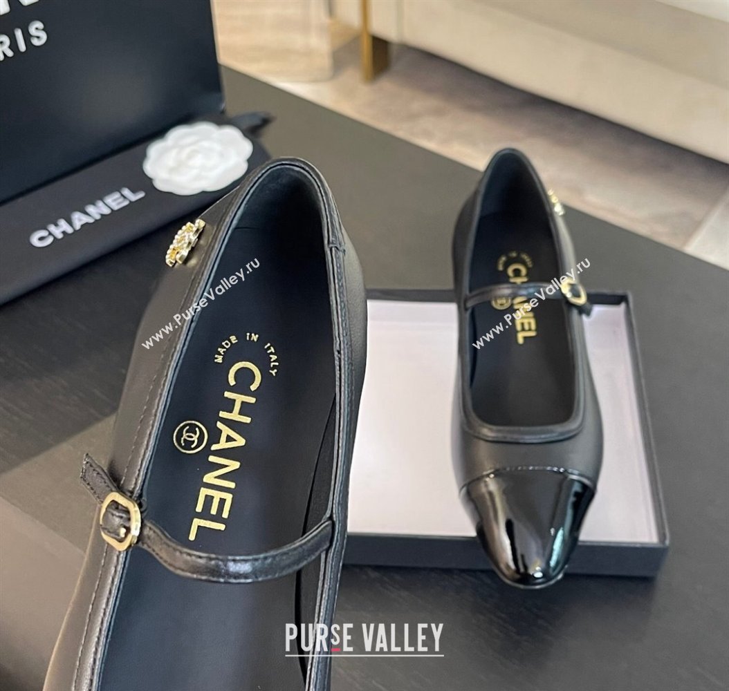 Chanel Lambskin Patent Calfskin Mary Janes Ballet Flats G46001 Black 2024 (SS-241121131)