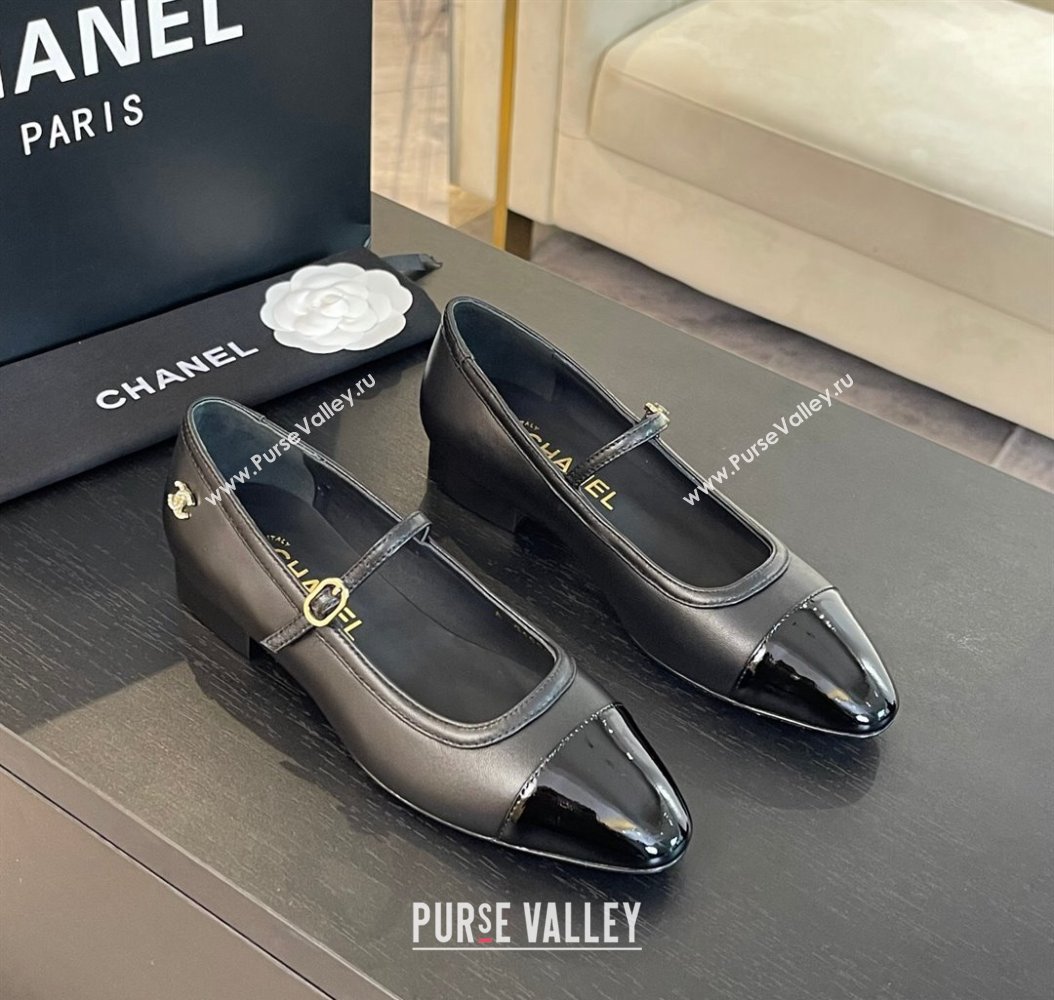 Chanel Lambskin Patent Calfskin Mary Janes Ballet Flats G46001 Black 2024 (SS-241121131)