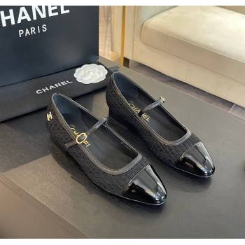 Chanel Tweed Patent Calfskin Mary Janes Ballet Flats G46001 Black2 2024 (SS-241121135)