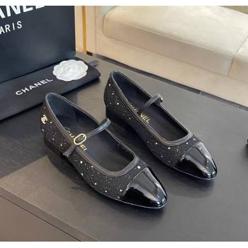 Chanel Tweed Patent Calfskin Mary Janes Ballet Flats G46001 Black/Sequins 2024 (SS-241121136)