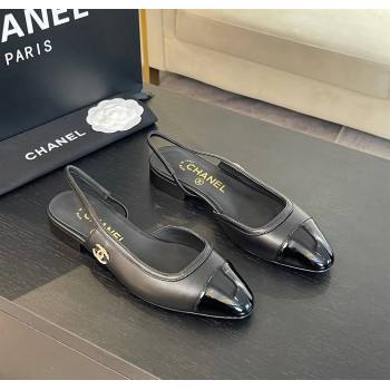 Chanel Lambskin Patent Calfskin Slingback Flats G46000 Black 2024 (SS-241121139)