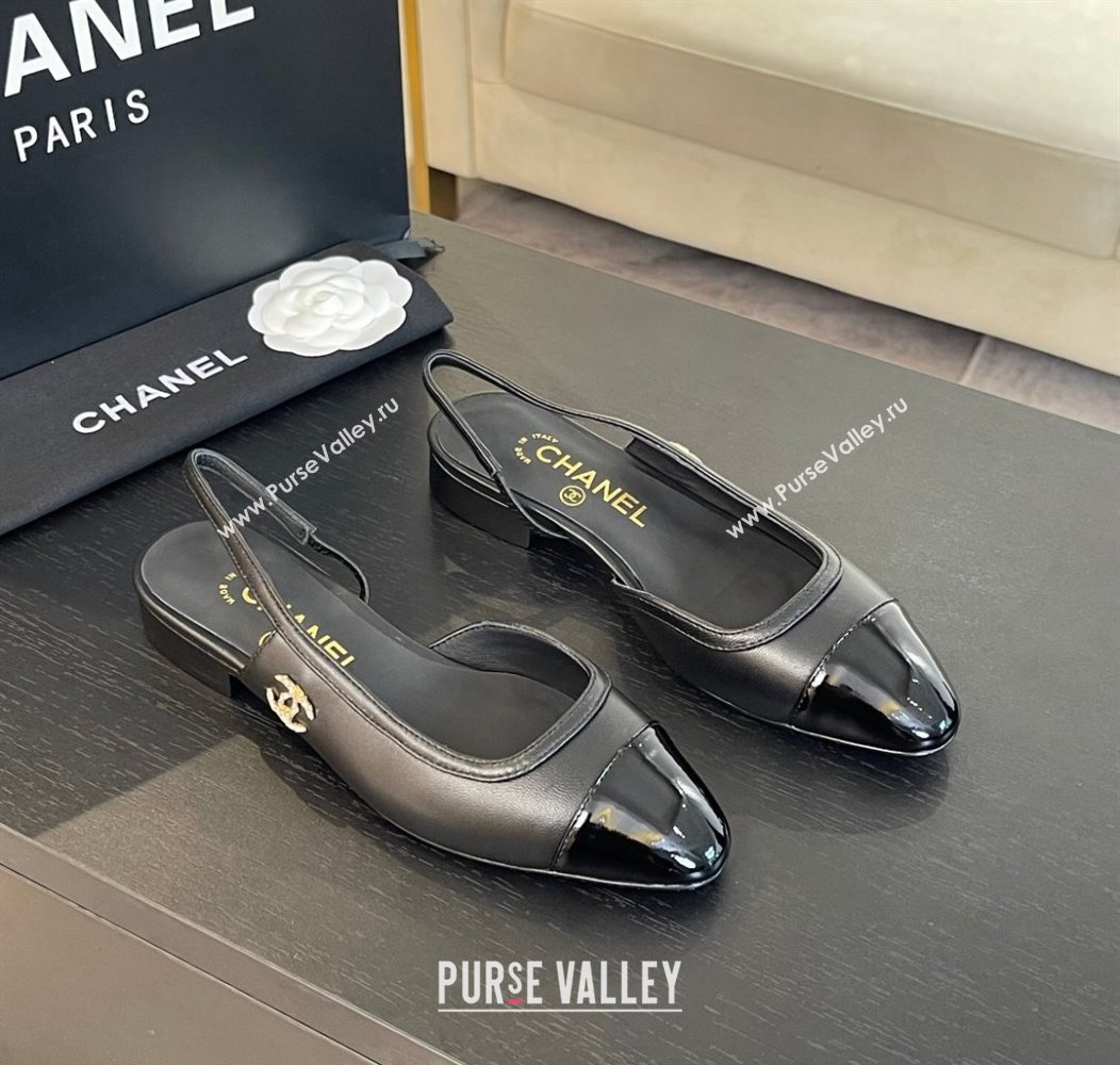 Chanel Lambskin Patent Calfskin Slingback Flats G46000 Black 2024 (SS-241121139)