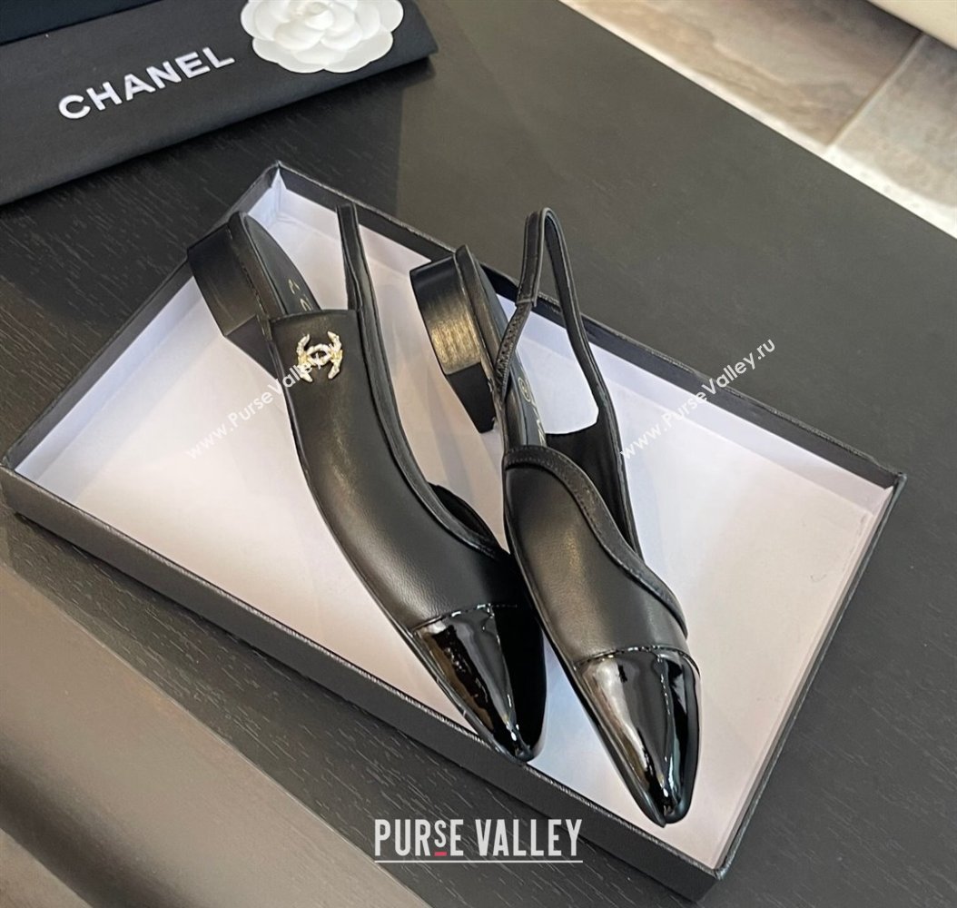 Chanel Lambskin Patent Calfskin Slingback Flats G46000 Black 2024 (SS-241121139)