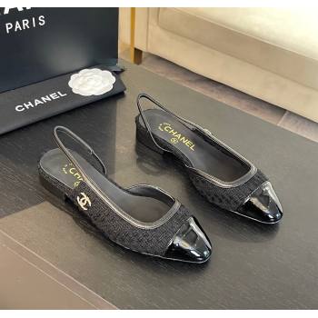 Chanel Tweed Patent Calfskin Slingback Flats G46000 Black Upper 2024 (SS-241121142)