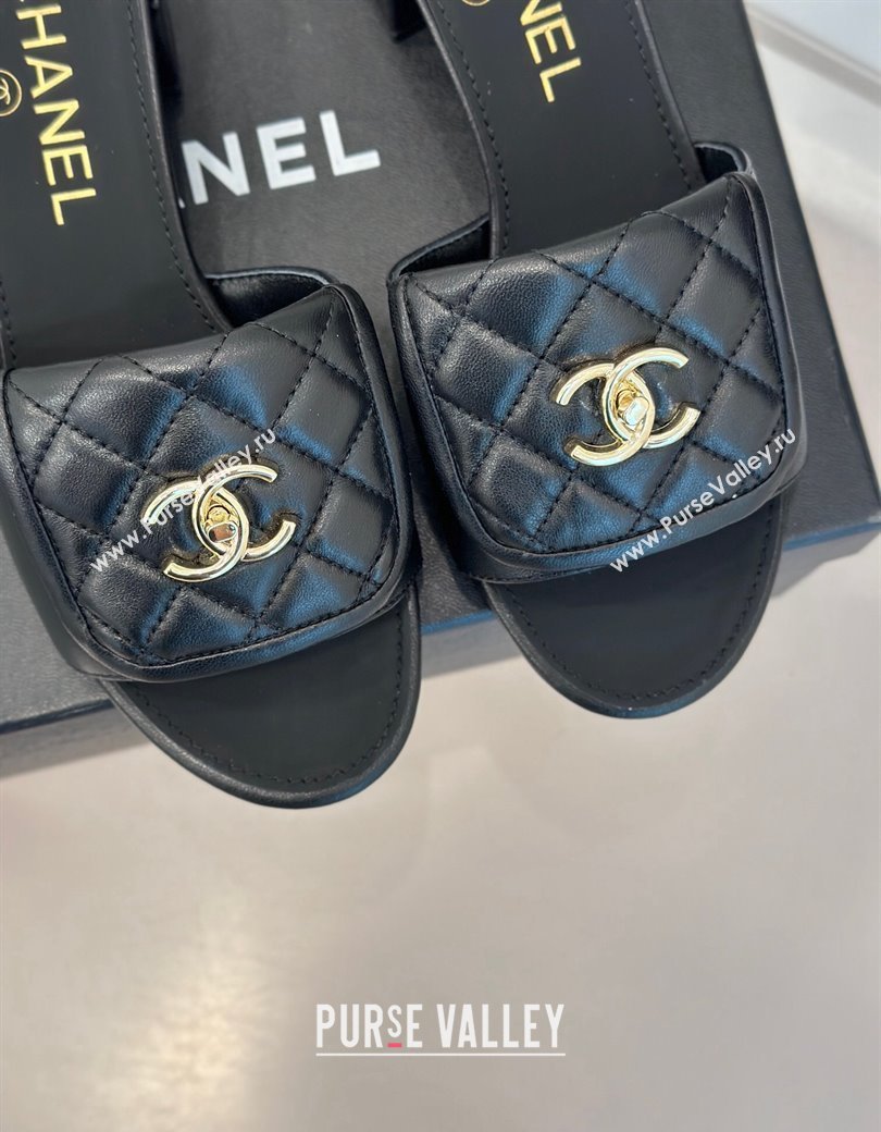 Chanel Lambskin Heel Slides Sandal 5cm with Quilted CC Foldover G45474 Black 2024 (MD-241120082)