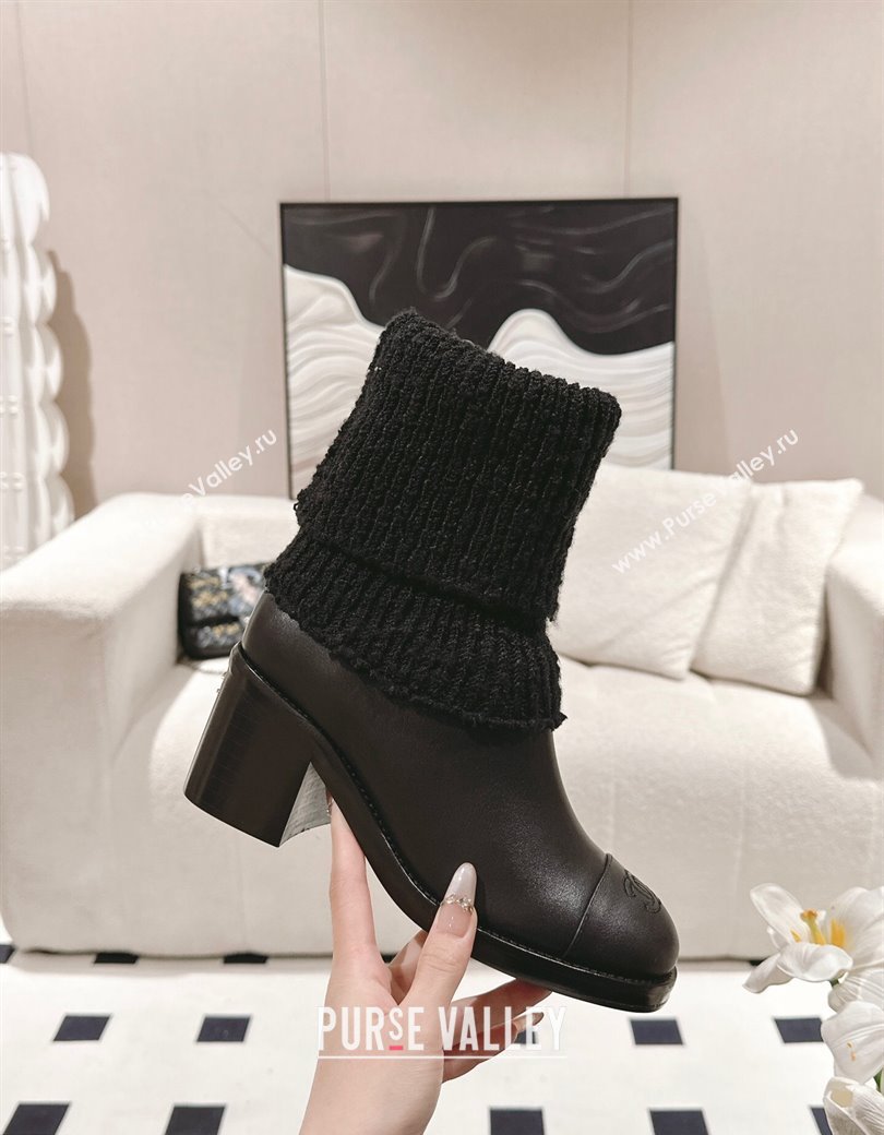 Chanel Calfskin Knit Ankle Boots Black 2024 CH112119 (SS-241121158)