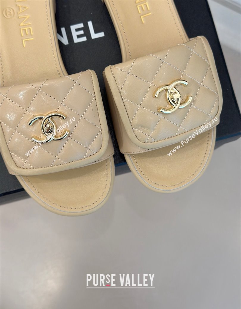 Chanel Lambskin Flat Slides Sandal with Quilted CC Foldover G45474 Beige 2024 (MD-241120084)