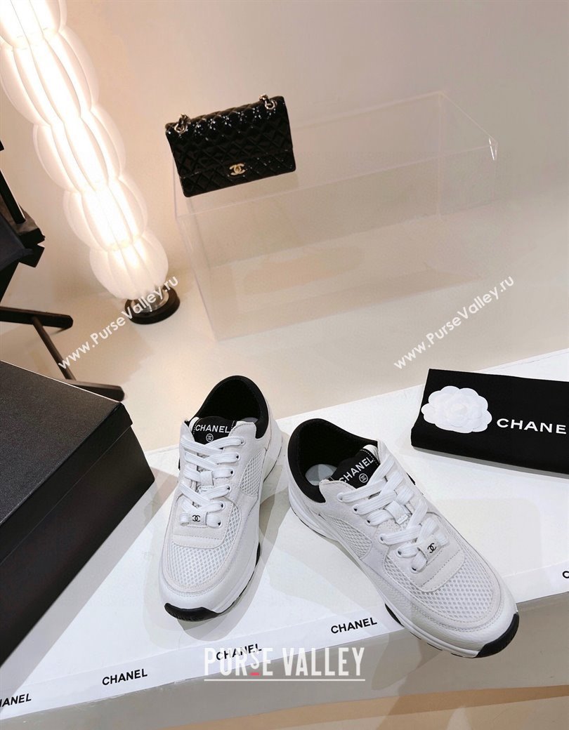 Chanel Mesh, Suede Grained Calfskin Sneakers White 2024 G38299 (SS-241120137)