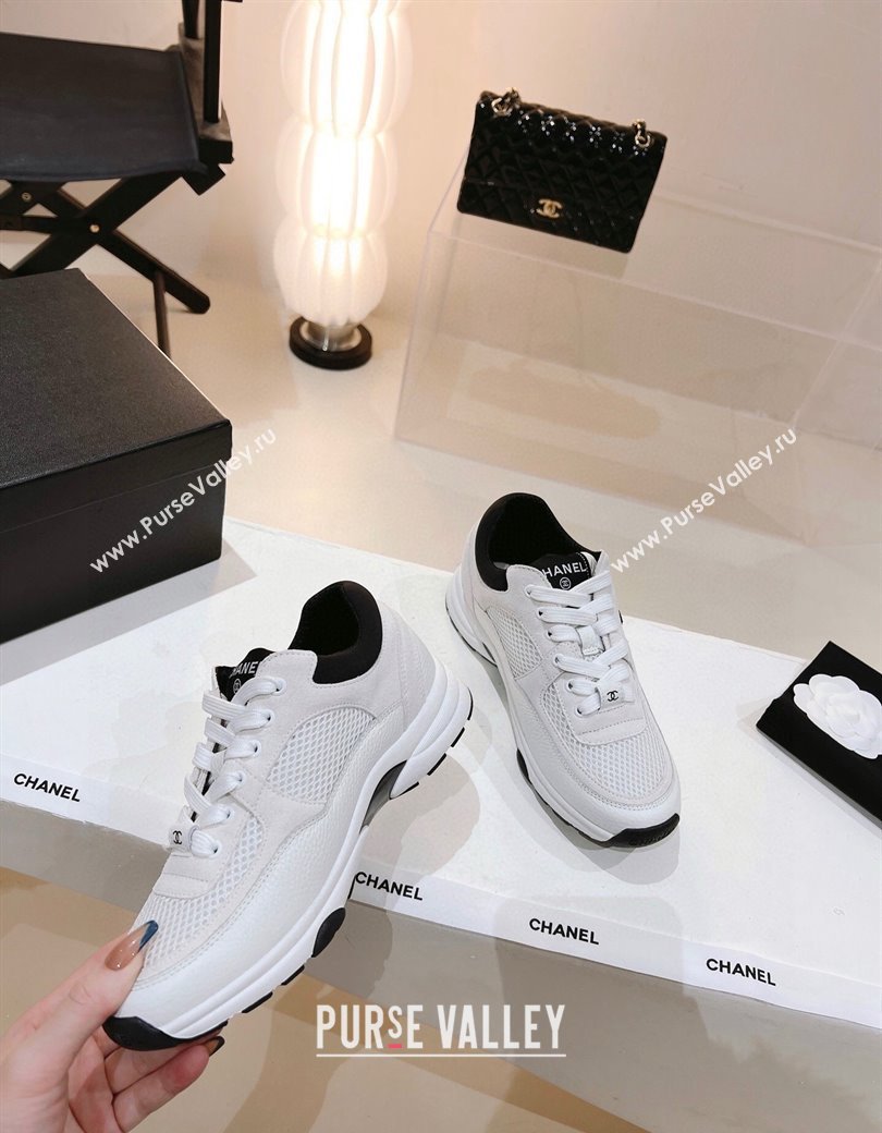 Chanel Mesh, Suede Grained Calfskin Sneakers White 2024 G38299 (SS-241120137)