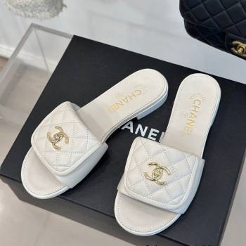 Chanel Lambskin Flat Slides Sandal with Quilted CC Foldover G45474 White 2024 (MD-241120085)