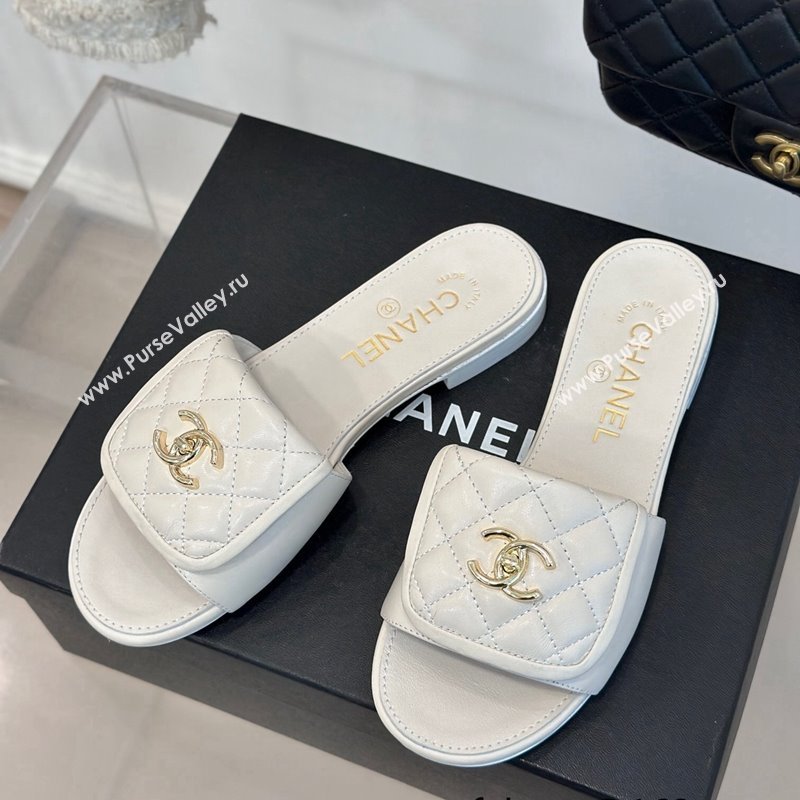 Chanel Lambskin Flat Slides Sandal with Quilted CC Foldover G45474 White 2024 (MD-241120085)