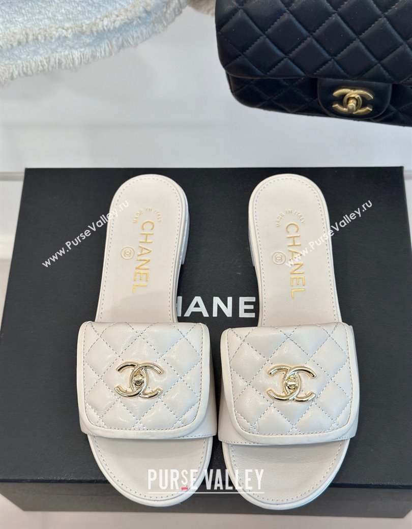 Chanel Lambskin Flat Slides Sandal with Quilted CC Foldover G45474 White 2024 (MD-241120085)