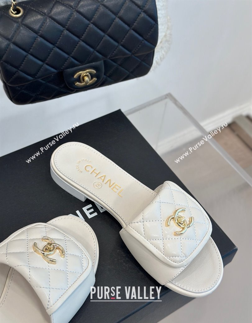 Chanel Lambskin Flat Slides Sandal with Quilted CC Foldover G45474 White 2024 (MD-241120085)