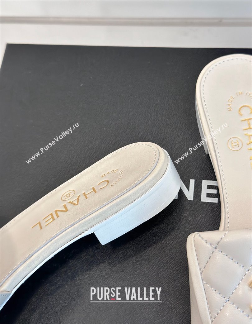 Chanel Lambskin Flat Slides Sandal with Quilted CC Foldover G45474 White 2024 (MD-241120085)