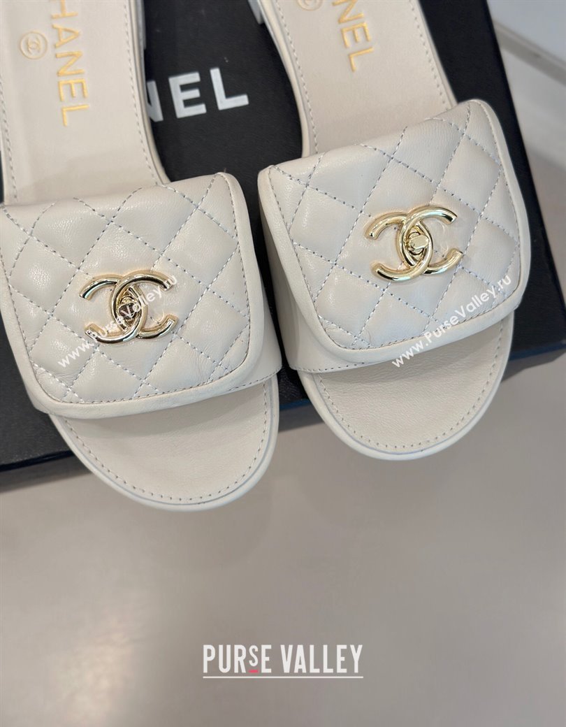 Chanel Lambskin Flat Slides Sandal with Quilted CC Foldover G45474 White 2024 (MD-241120085)