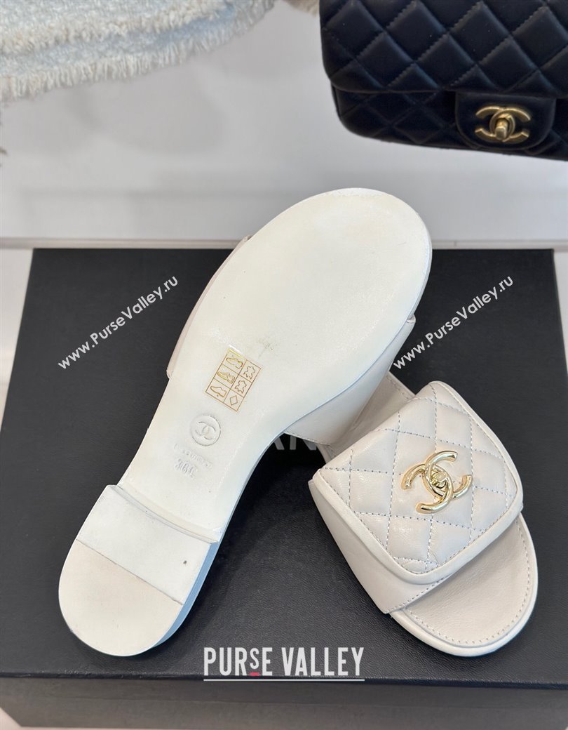 Chanel Lambskin Flat Slides Sandal with Quilted CC Foldover G45474 White 2024 (MD-241120085)