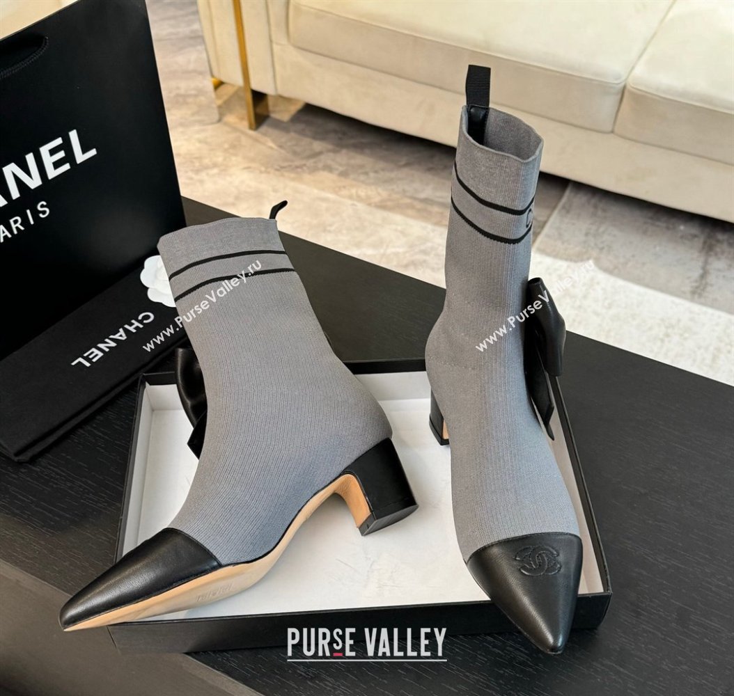 Chanel Knit Ankle Boots with Maxi Bow Grey 2024 CH112120 (SS-241121161)