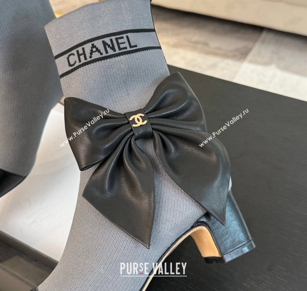 Chanel Knit Ankle Boots with Maxi Bow Grey 2024 CH112120 (SS-241121161)