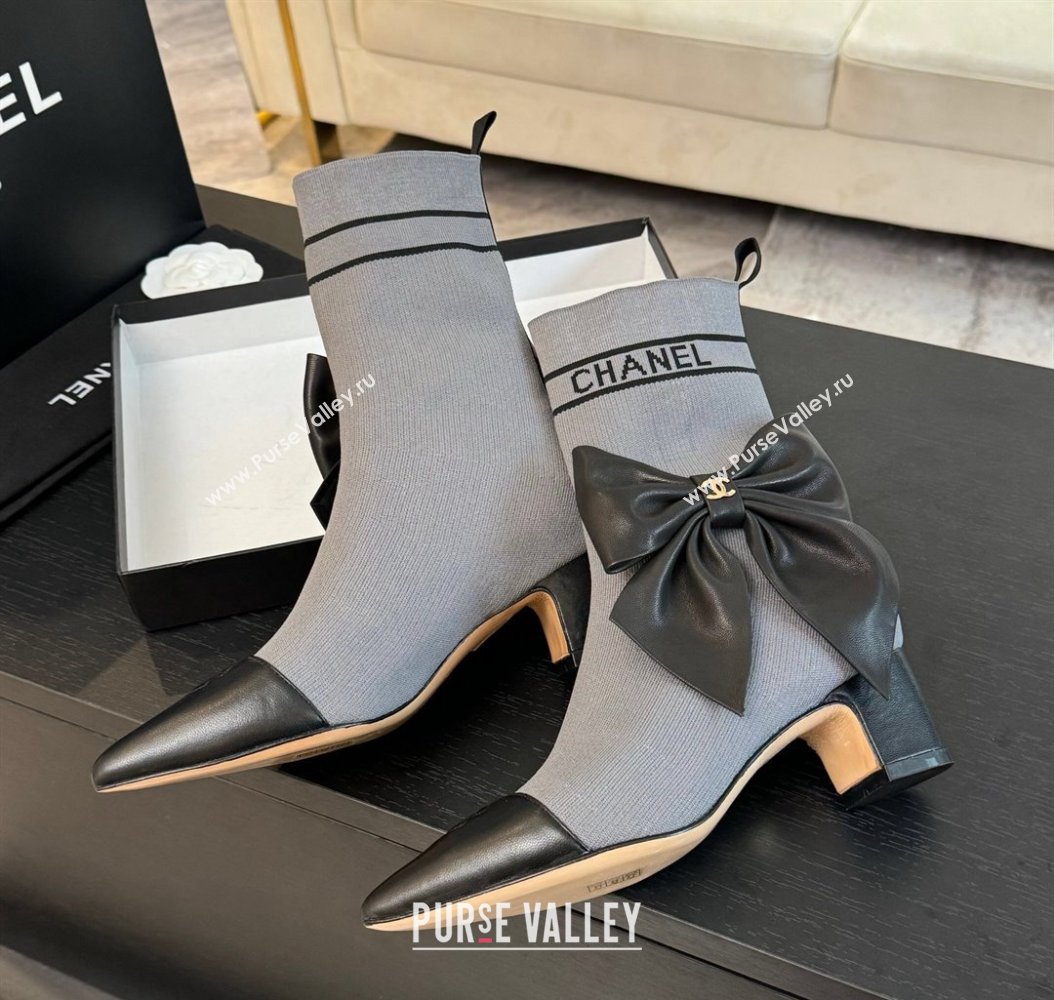 Chanel Knit Ankle Boots with Maxi Bow Grey 2024 CH112120 (SS-241121161)