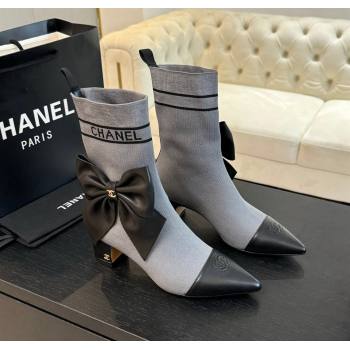 Chanel Knit Ankle Boots with Maxi Bow Grey 2024 CH112120 (SS-241121161)