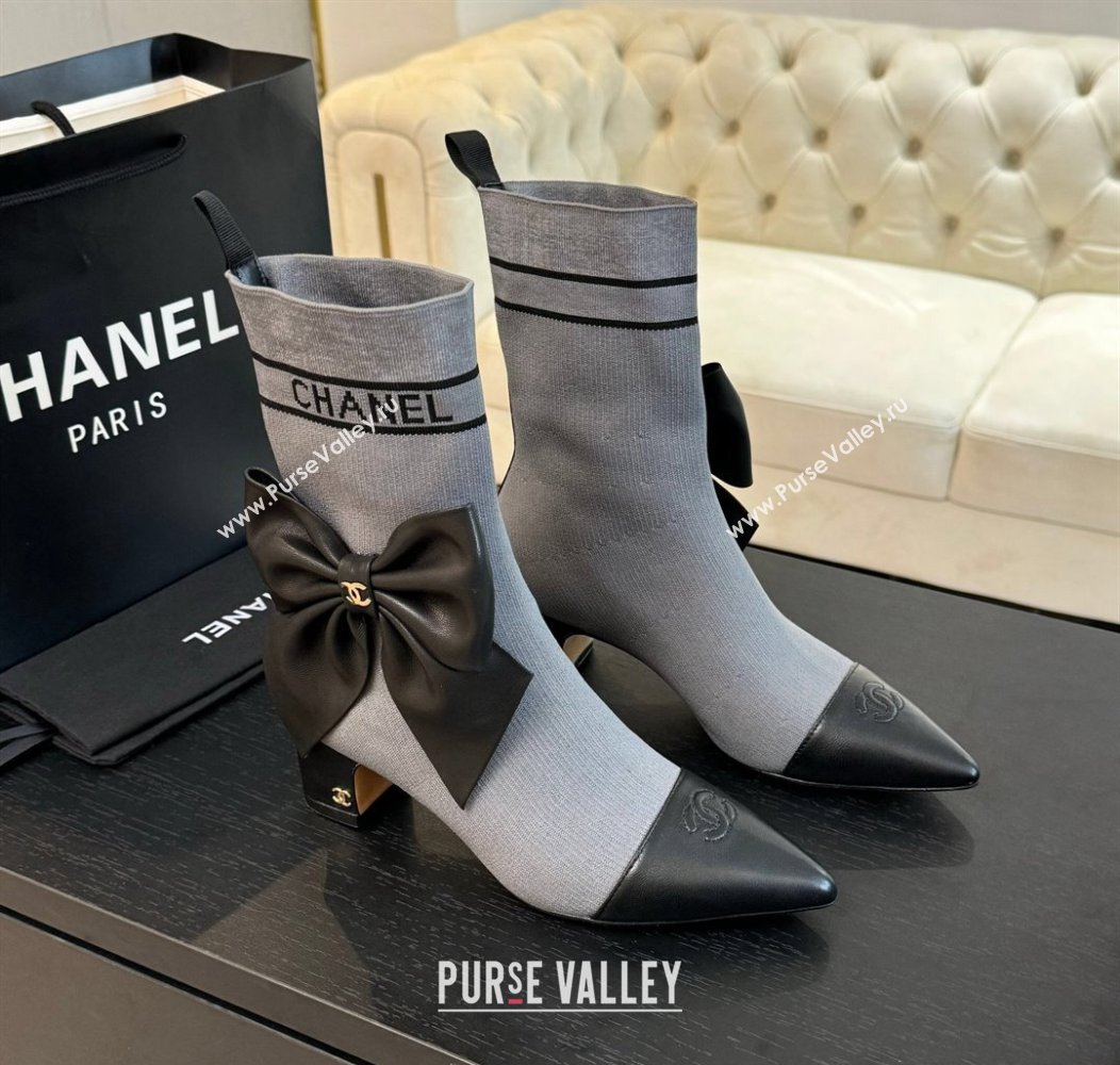 Chanel Knit Ankle Boots with Maxi Bow Grey 2024 CH112120 (SS-241121161)