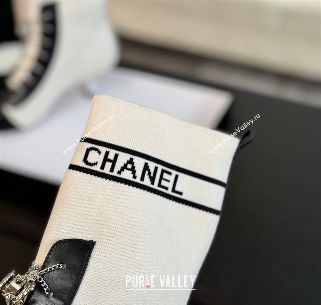 Chanel Knit Ankle Boots with Chain Laces White 2024 CH112120 (SS-241121168)