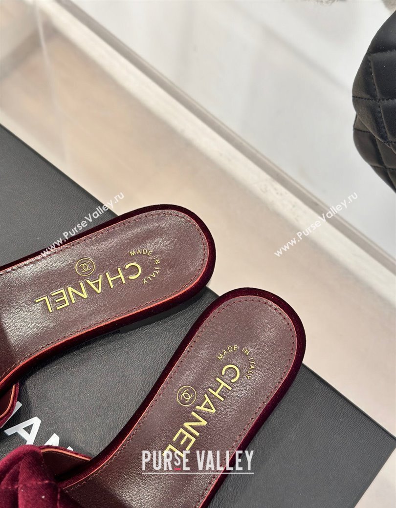 Chanel Velvet Flat Slides Sandal with Quilted CC Foldover G45474 Burgundy 2024 (MD-241120087)