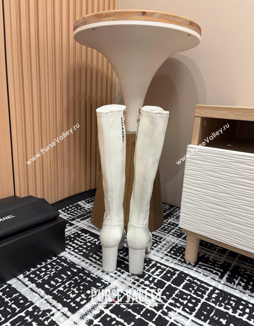 Chanel Stretch Patent Calfskin High Platform Boots 9cm White 2024 CH112110 (SS-241121063)