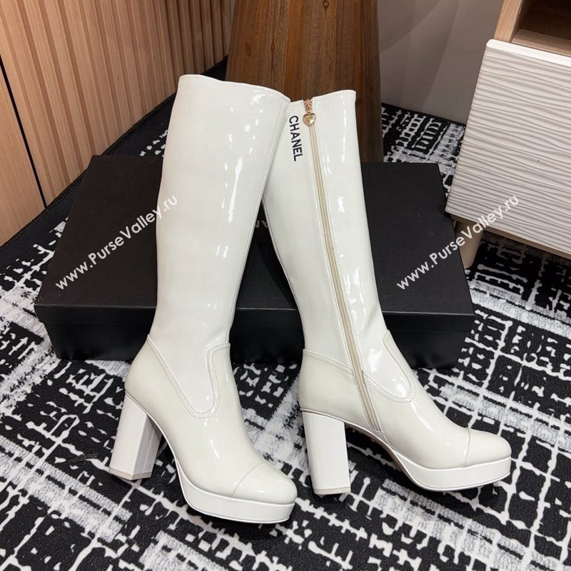 Chanel Stretch Patent Calfskin High Platform Boots 9cm White 2024 CH112110 (SS-241121063)