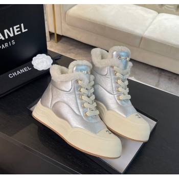 Chanel Calfskin Fur Sneaker Ankle Boots Silver 2024 CH112121 (MD-241121169)