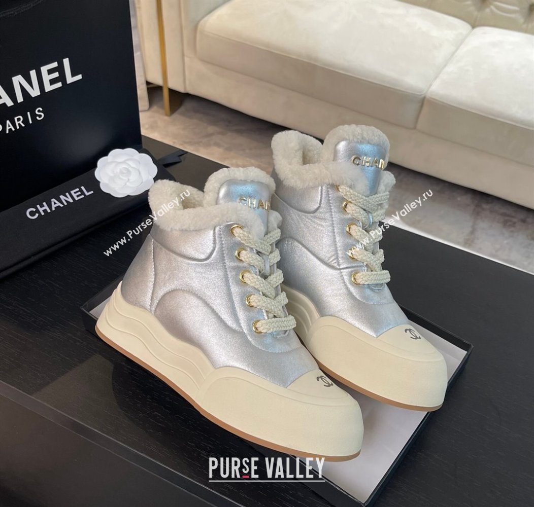 Chanel Calfskin Fur Sneaker Ankle Boots Silver 2024 CH112121 (MD-241121169)