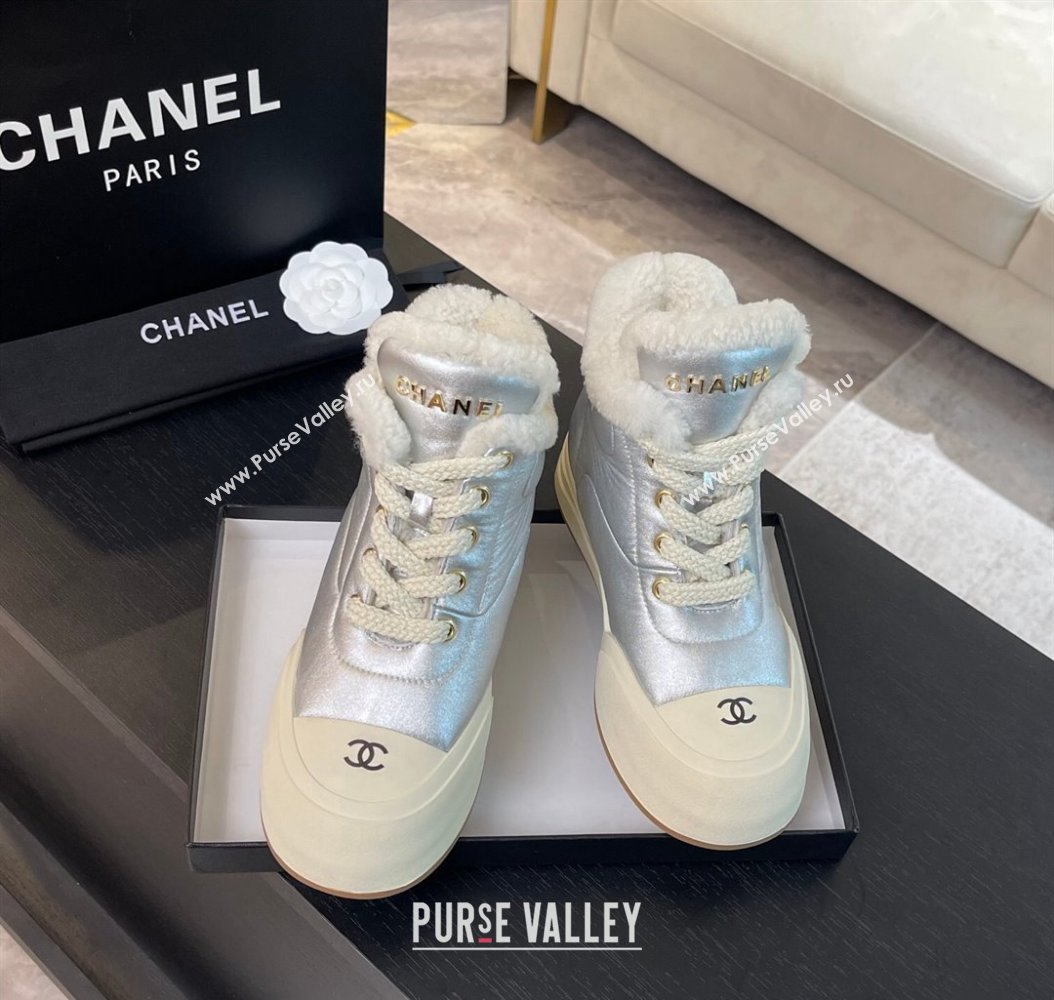 Chanel Calfskin Fur Sneaker Ankle Boots Silver 2024 CH112121 (MD-241121169)