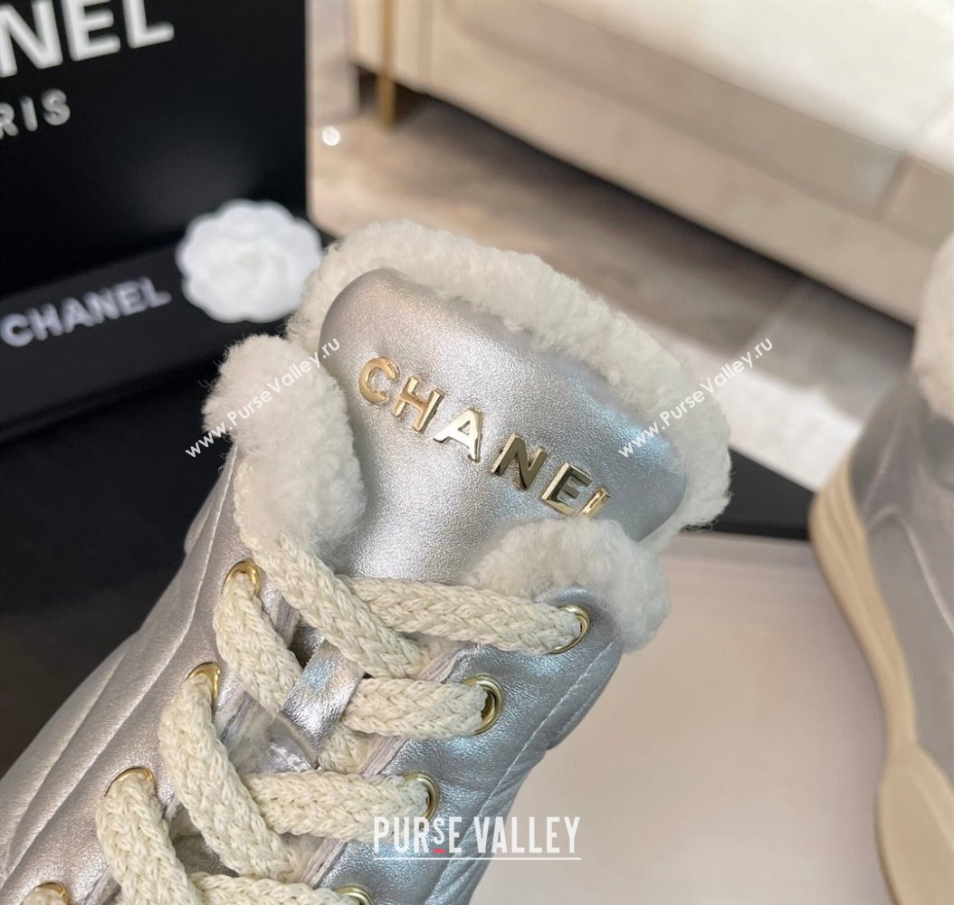 Chanel Calfskin Fur Sneaker Ankle Boots Silver 2024 CH112121 (MD-241121169)