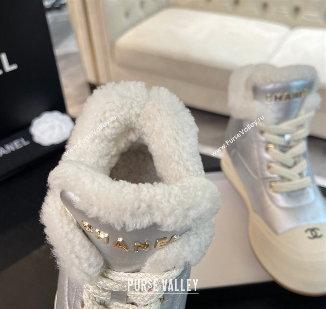 Chanel Calfskin Fur Sneaker Ankle Boots Silver 2024 CH112121 (MD-241121169)