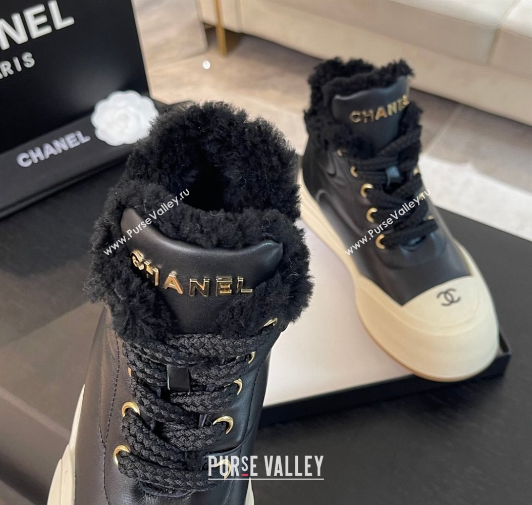 Chanel Calfskin Fur Sneaker Ankle Boots Black 2024 CH112121 (MD-241121170)