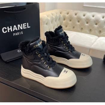 Chanel Calfskin Fur Sneaker Ankle Boots Black 2024 CH112121 (MD-241121170)