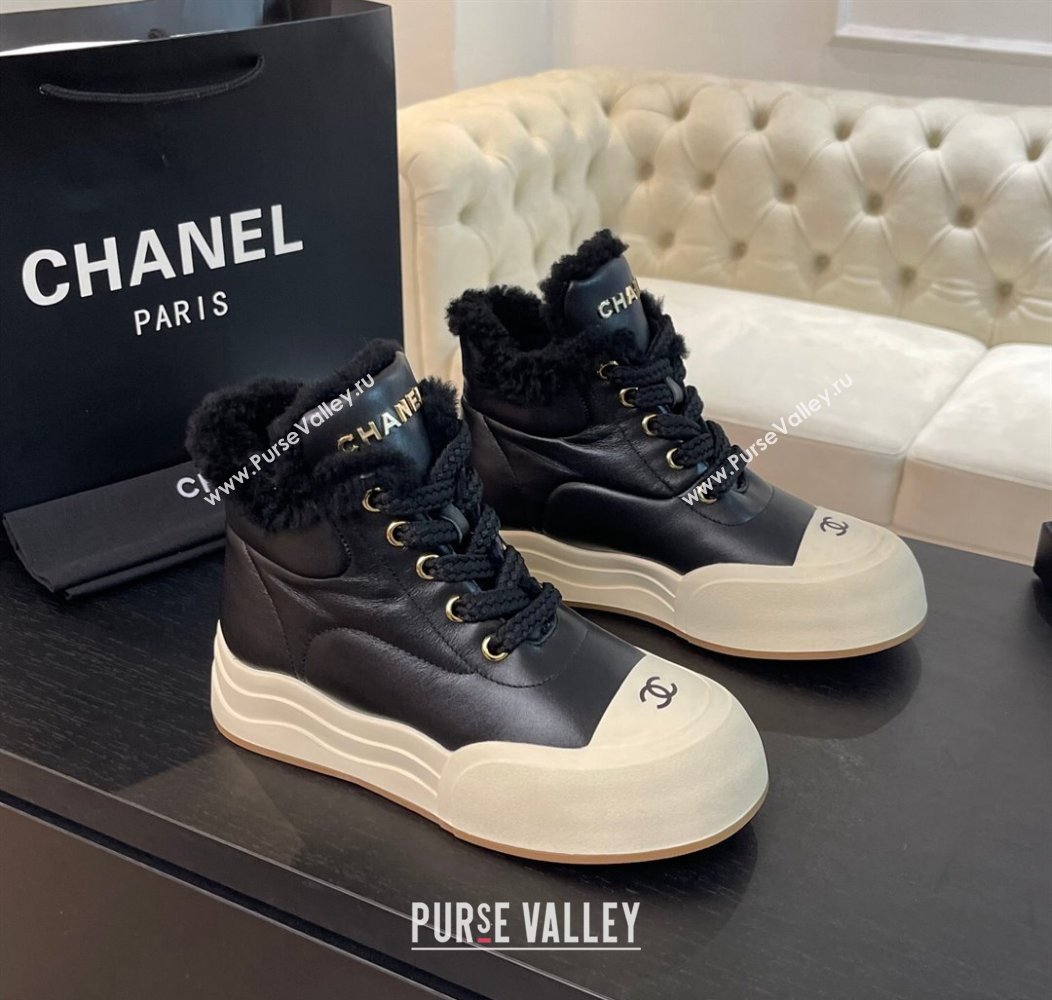 Chanel Calfskin Fur Sneaker Ankle Boots Black 2024 CH112121 (MD-241121170)