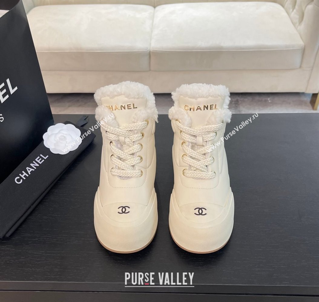 Chanel Calfskin Fur Sneaker Ankle Boots White 2024 CH112121 (MD-241121171)