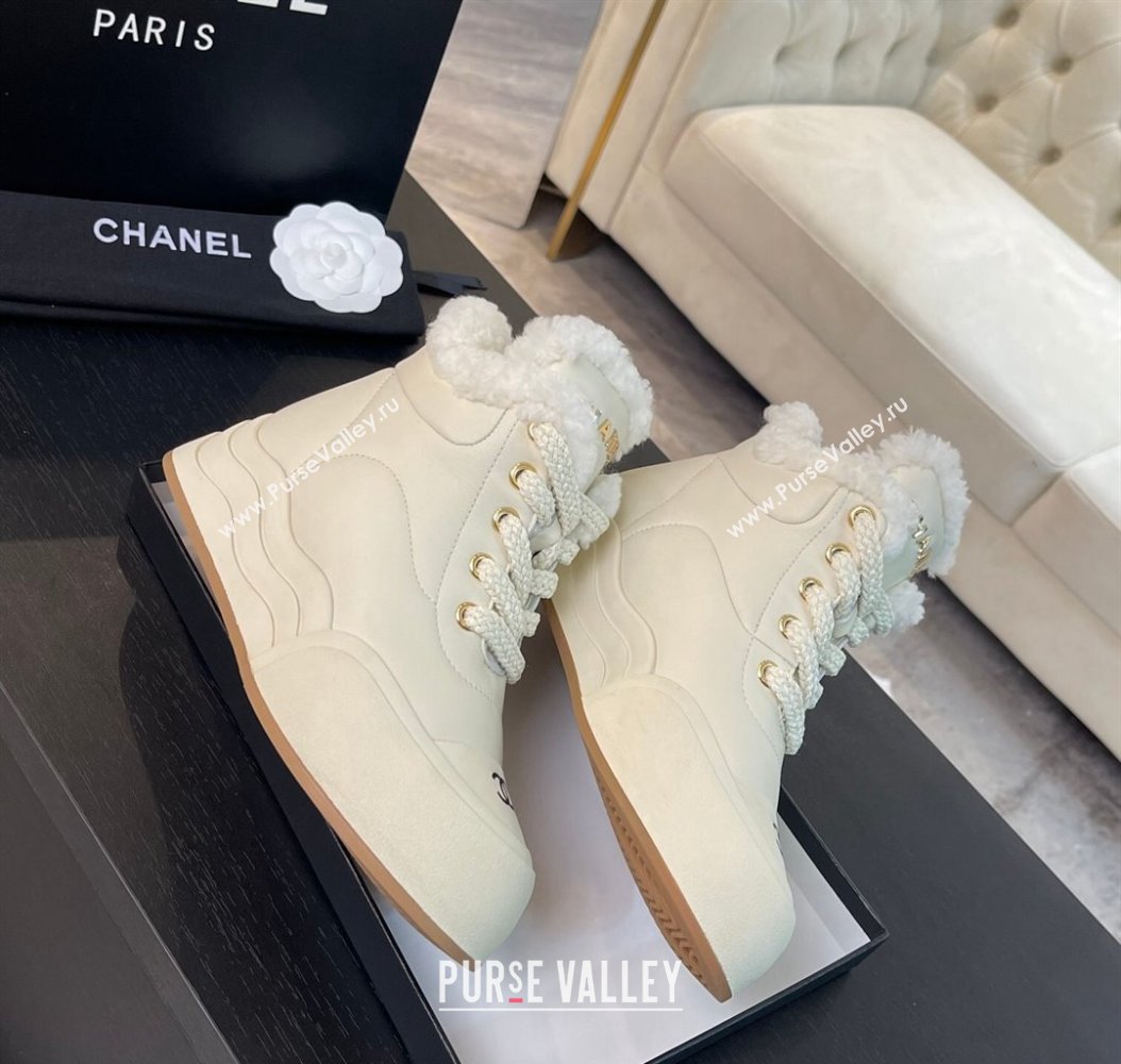 Chanel Calfskin Fur Sneaker Ankle Boots White 2024 CH112121 (MD-241121171)