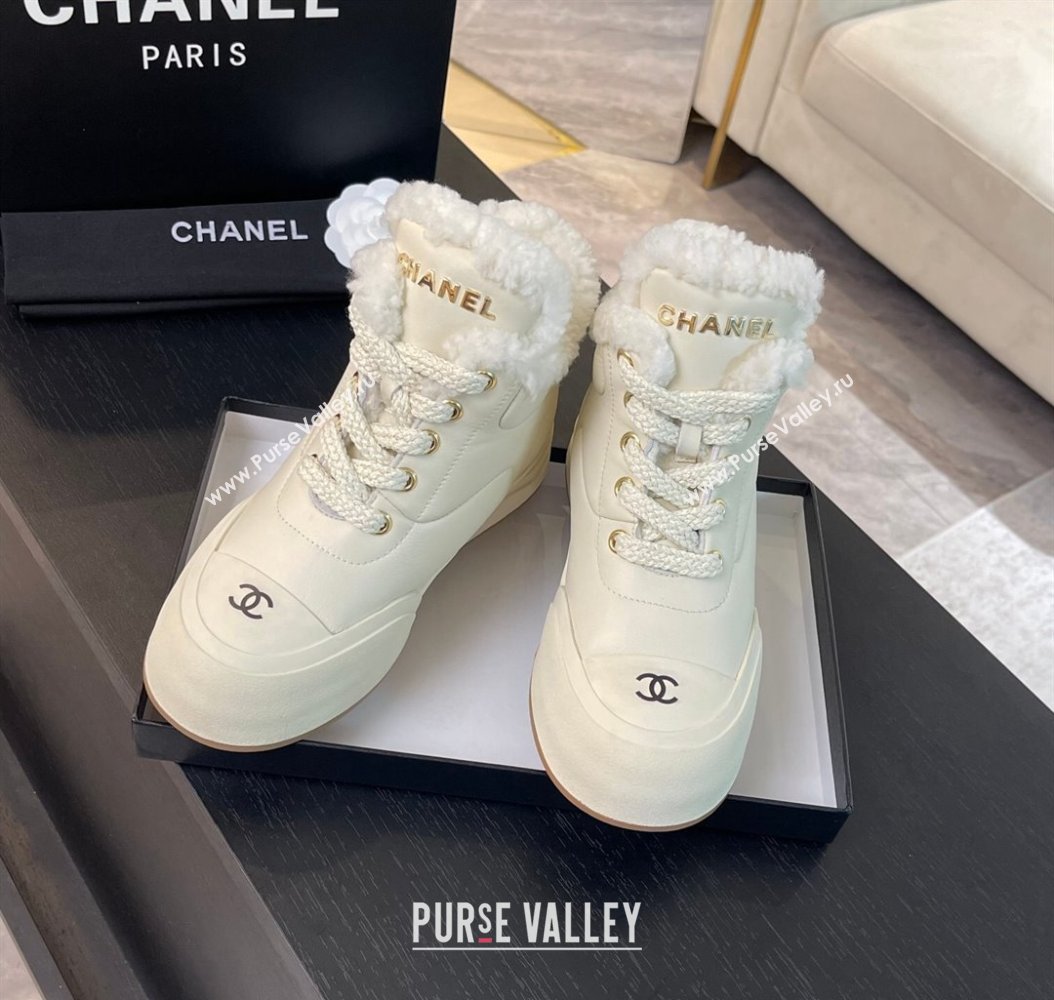 Chanel Calfskin Fur Sneaker Ankle Boots White 2024 CH112121 (MD-241121171)