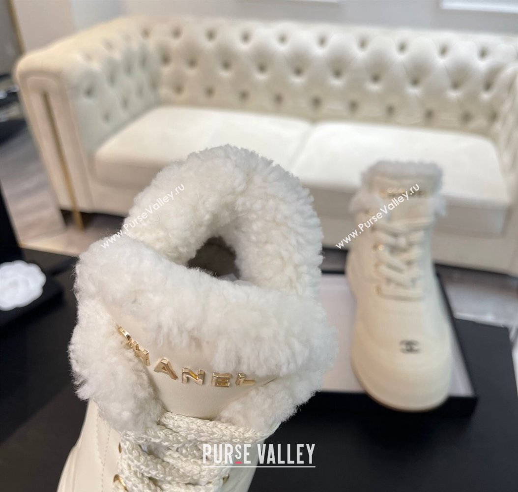 Chanel Calfskin Fur Sneaker Ankle Boots White 2024 CH112121 (MD-241121171)