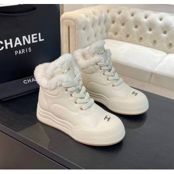 Chanel Calfskin Fur Sneaker Ankle Boots White 2024 CH112121 (MD-241121171)