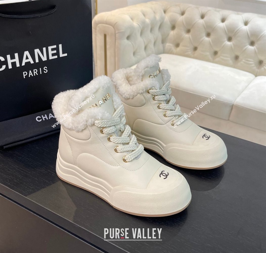 Chanel Calfskin Fur Sneaker Ankle Boots White 2024 CH112121 (MD-241121171)