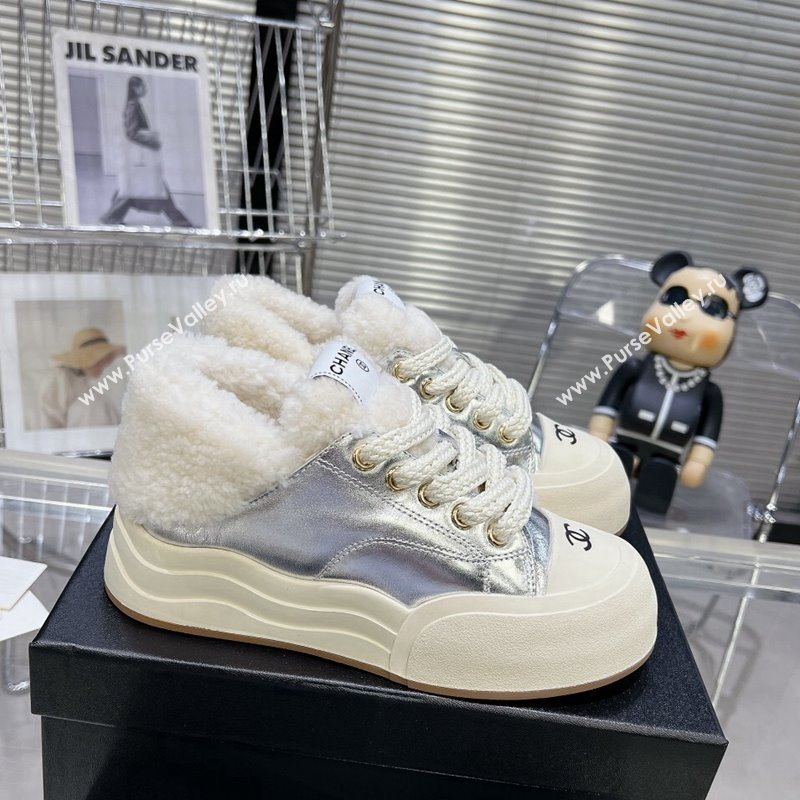 Chanel Calfskin Fur High top Platform Sneakers 5cm Silver 2024 CH112121 (MD-241121172)