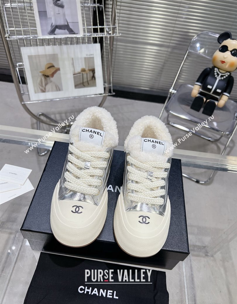 Chanel Calfskin Fur High top Platform Sneakers 5cm Silver 2024 CH112121 (MD-241121172)