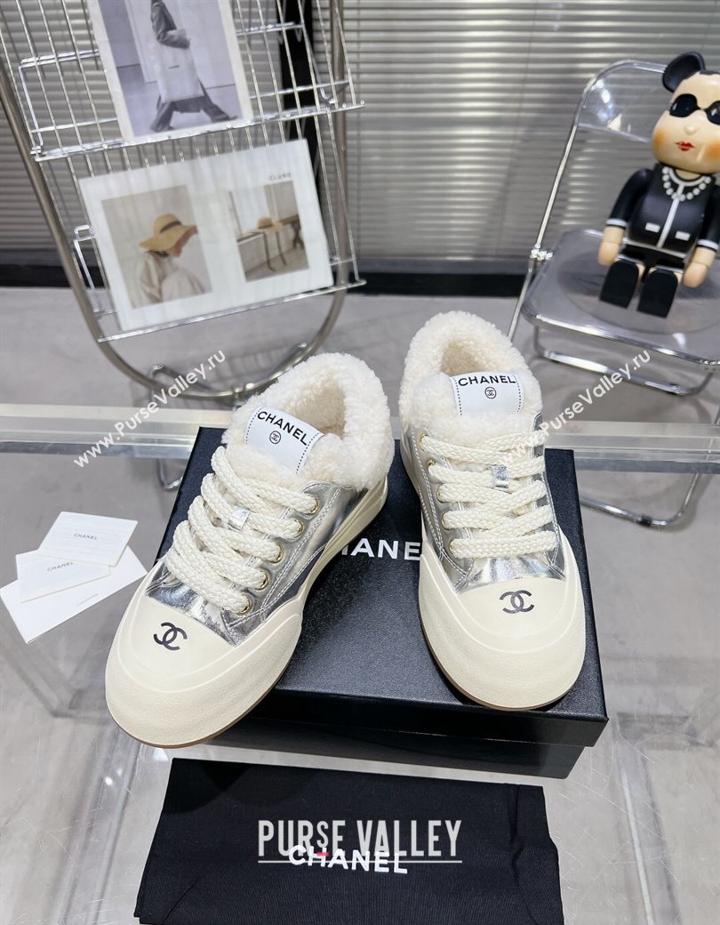 Chanel Calfskin Fur High top Platform Sneakers 5cm Silver 2024 CH112121 (MD-241121172)